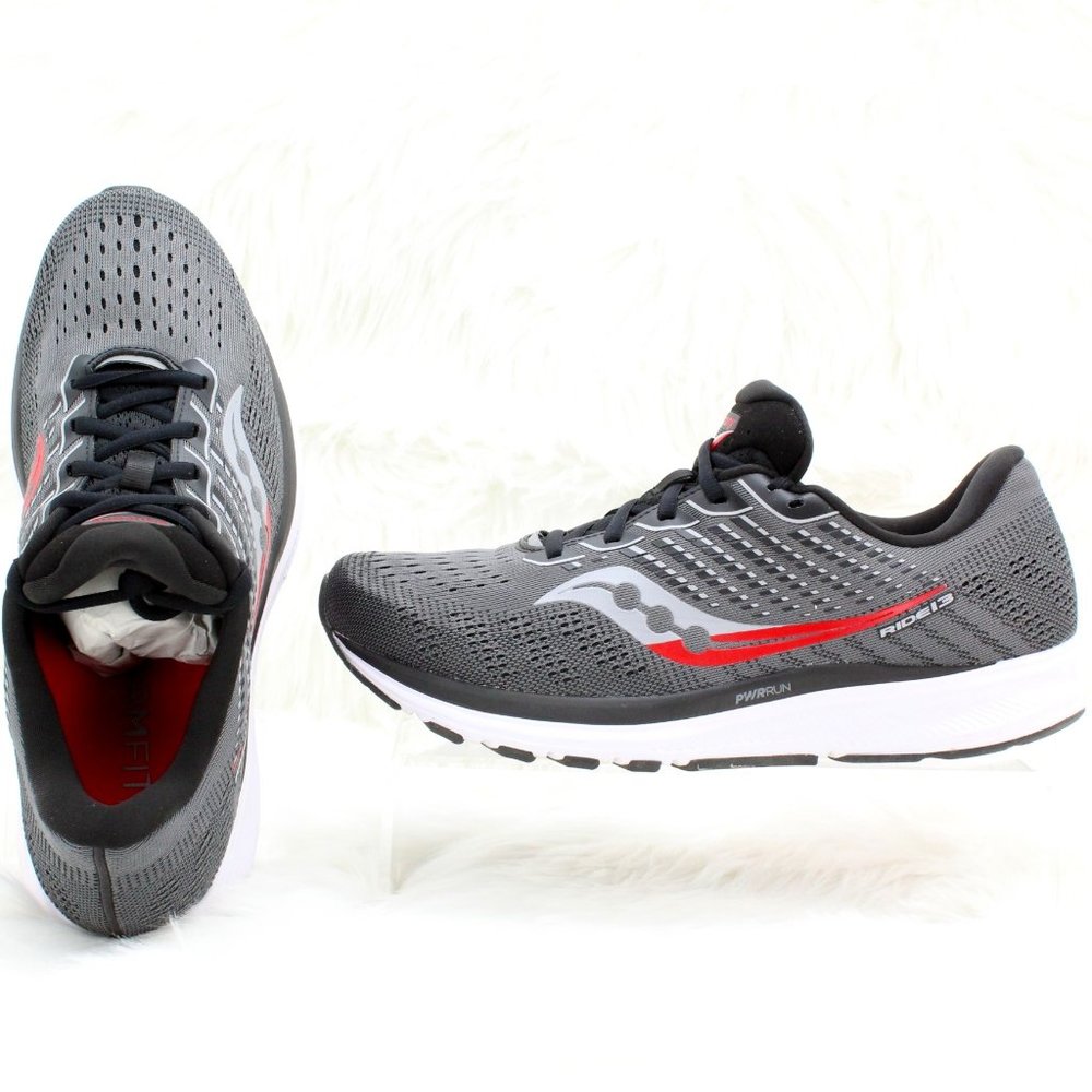Saucony Men's RIDE 13 (Charcoal/Black/Red) 12 US